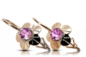 Joyería vintage Pendientes Amatista Oro rosa antiguo original de 14k vec028r