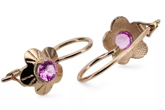 Обеци Аметист Оригинално ретро 14k розово злато Винтидж крафт vec028r