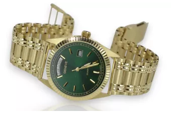 Италиански жълт 14k 585 златен мъжки часовник Geneve mw013ydgr&mwb006y