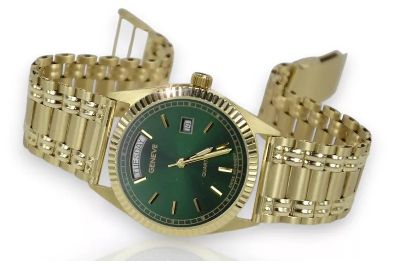 Złoty zegarek z bransoletą męski 14k Geneve mw013ydgr&mbw006y