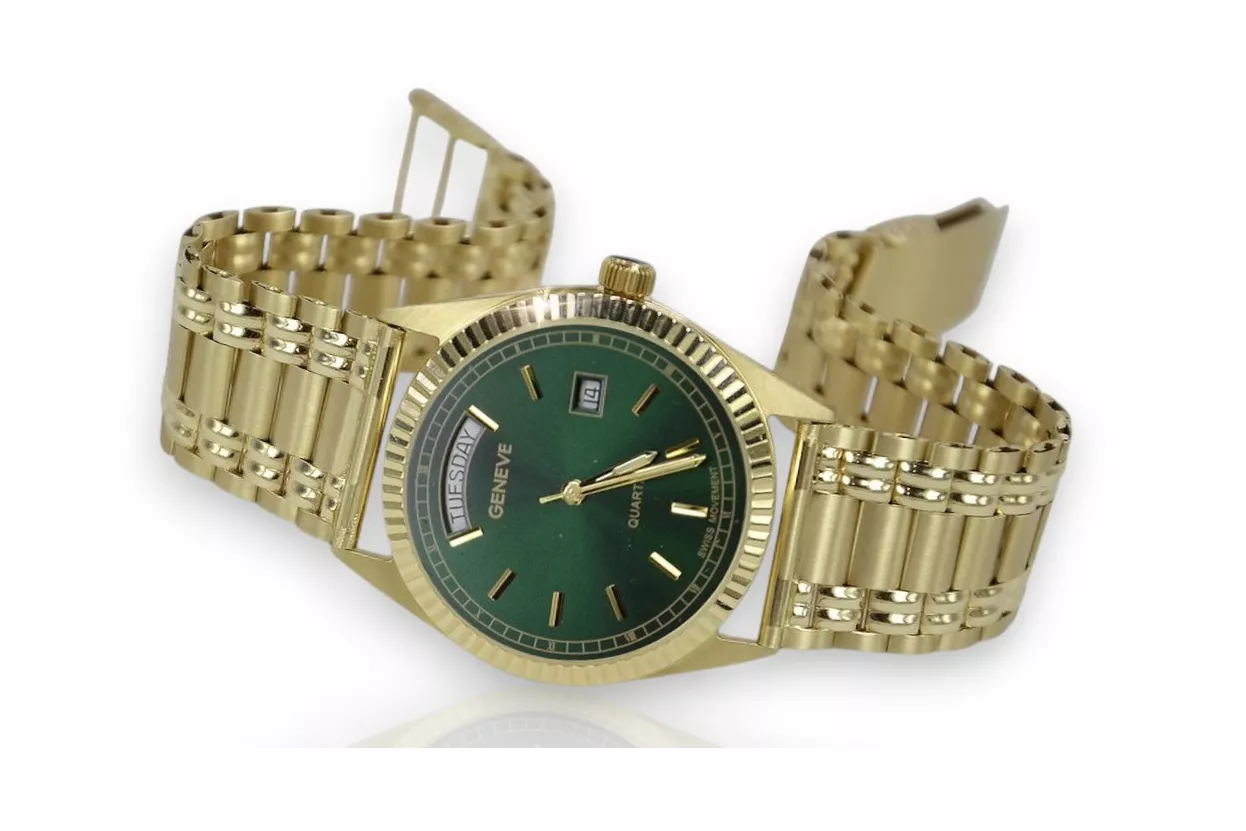 Aukso laikrodis su vyriškojo apyranko 14k Geneve mw013ydgr&mbw006y