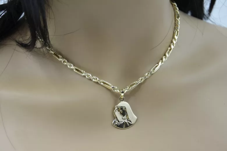 Medalionul Maicii Domnului & Corda Figaro 14k lanţ de aur pm004y16&cc004yy45