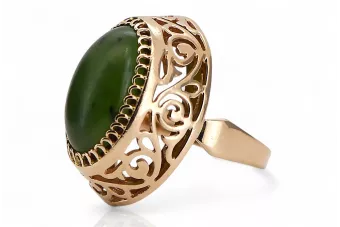 Rose pink 14k 585 gold nephrite ring vros002r Russian Soviet jewelry style