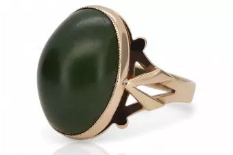 Rose pink 14k 585 gold nephrite ring vros001r Russian Soviet jewelry style