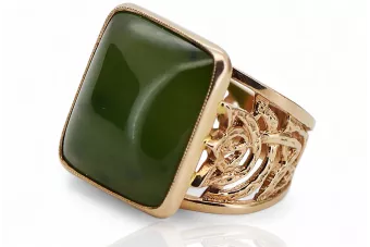 Rose pink 14k 585 gold nephrite ring vros004r Russian Soviet jewelry style