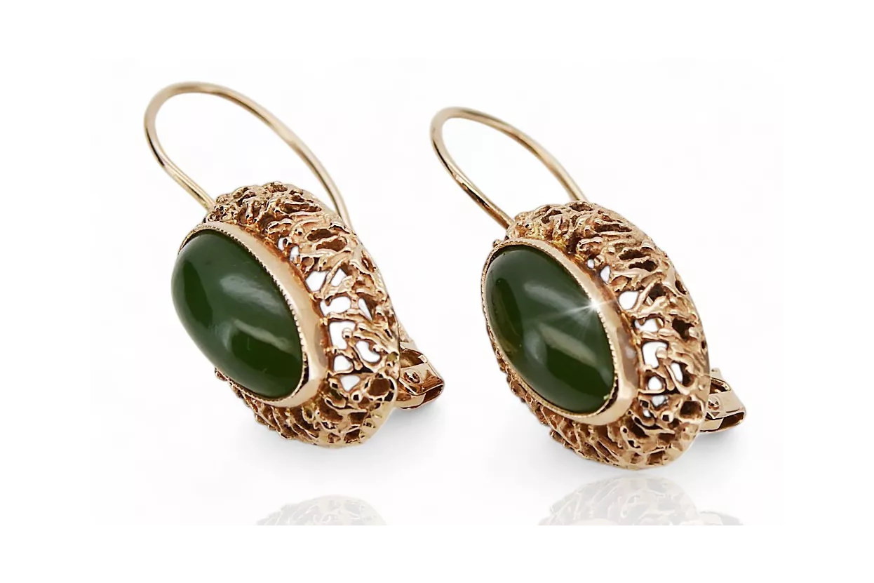 Ρωσικά ροζ σοβιετικά χρυσά vintage σκουλαρίκια από κεχριμπάρι