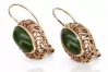 14k 585 gold earrings with green nephrite stone veos001r Russian Soviet Vintage style