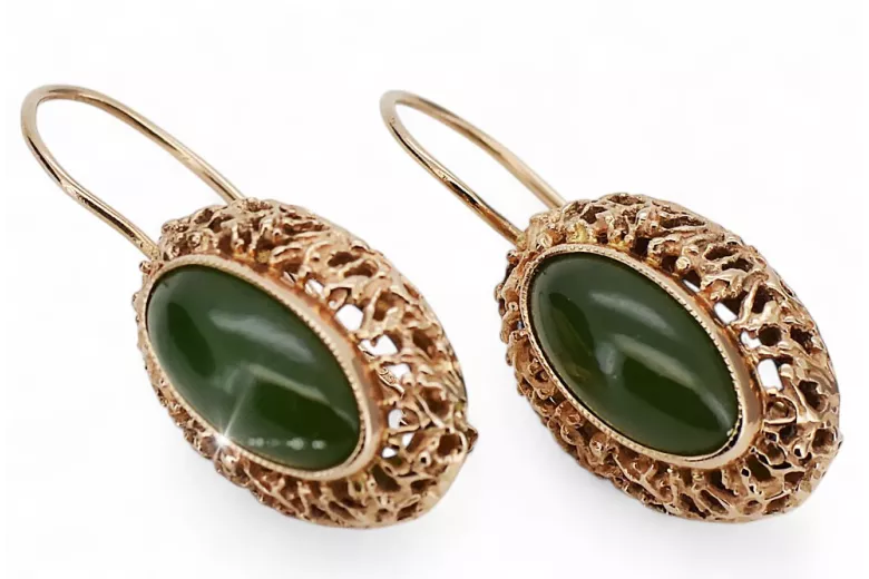 Ρωσικά ροζ σοβιετικά χρυσά vintage σκουλαρίκια από κεχριμπάρι