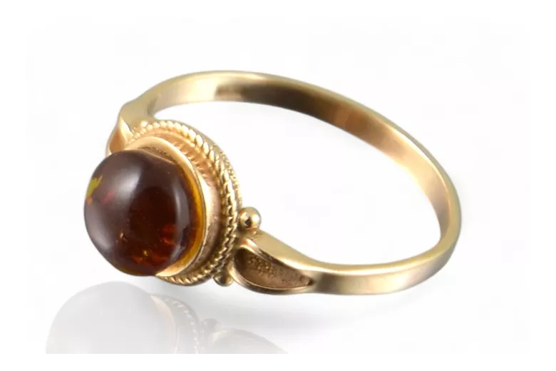 Russian rose Soviet pink USSR red 585 583 gold amber ring vrab044