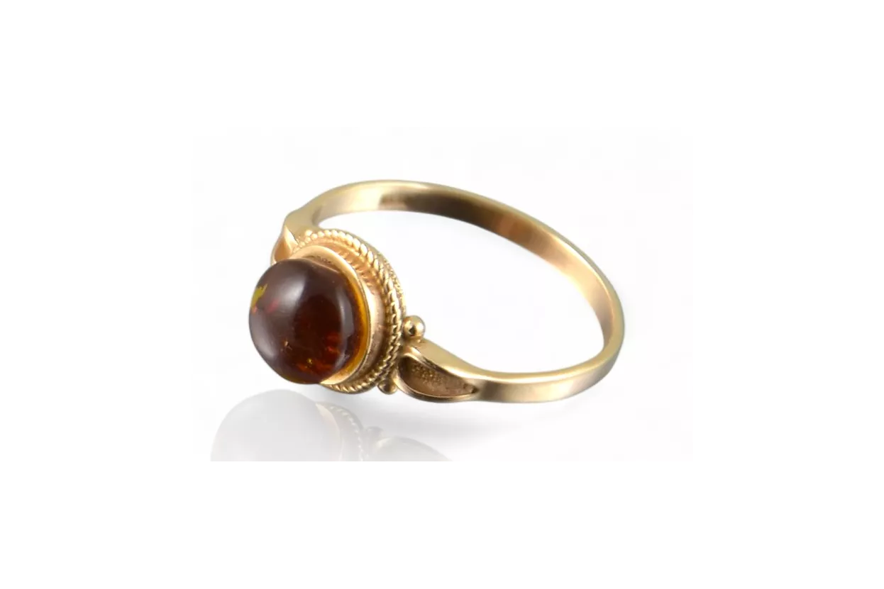Russian rose Soviet pink USSR red 585 583 gold amber ring vrab044