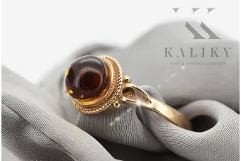 خاتم من الذهب الوردي الروسي عيار 14 قيراط 585 مع كهرمان vrab044