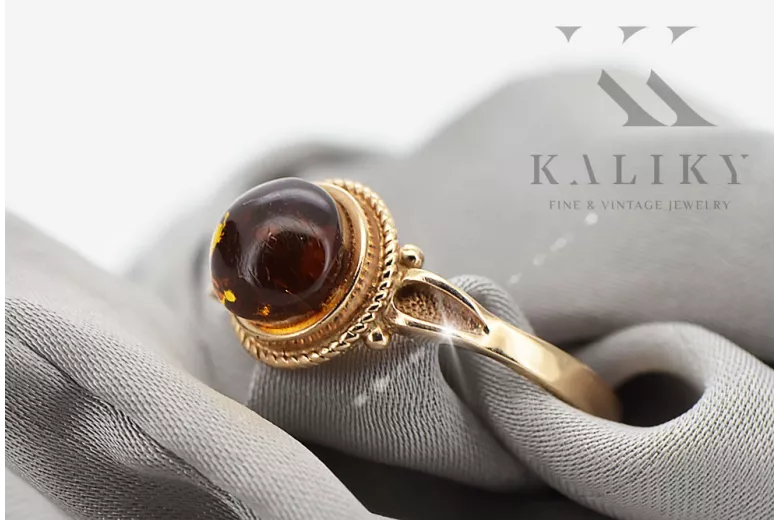 Russian rose Soviet pink USSR red 585 583 gold amber ring vrab044