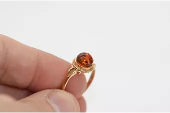 Rose russe rose soviétique rouge URSS 585 583 bague ambre or vrab044