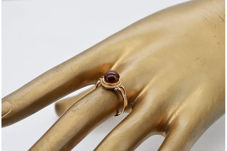 Russian rose Soviet pink USSR red 585 583 gold amber ring vrab044