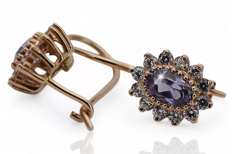 Boucles d'oreilles en alexandrite rose 14 carats or 585 cec026r style vintage soviétique russe