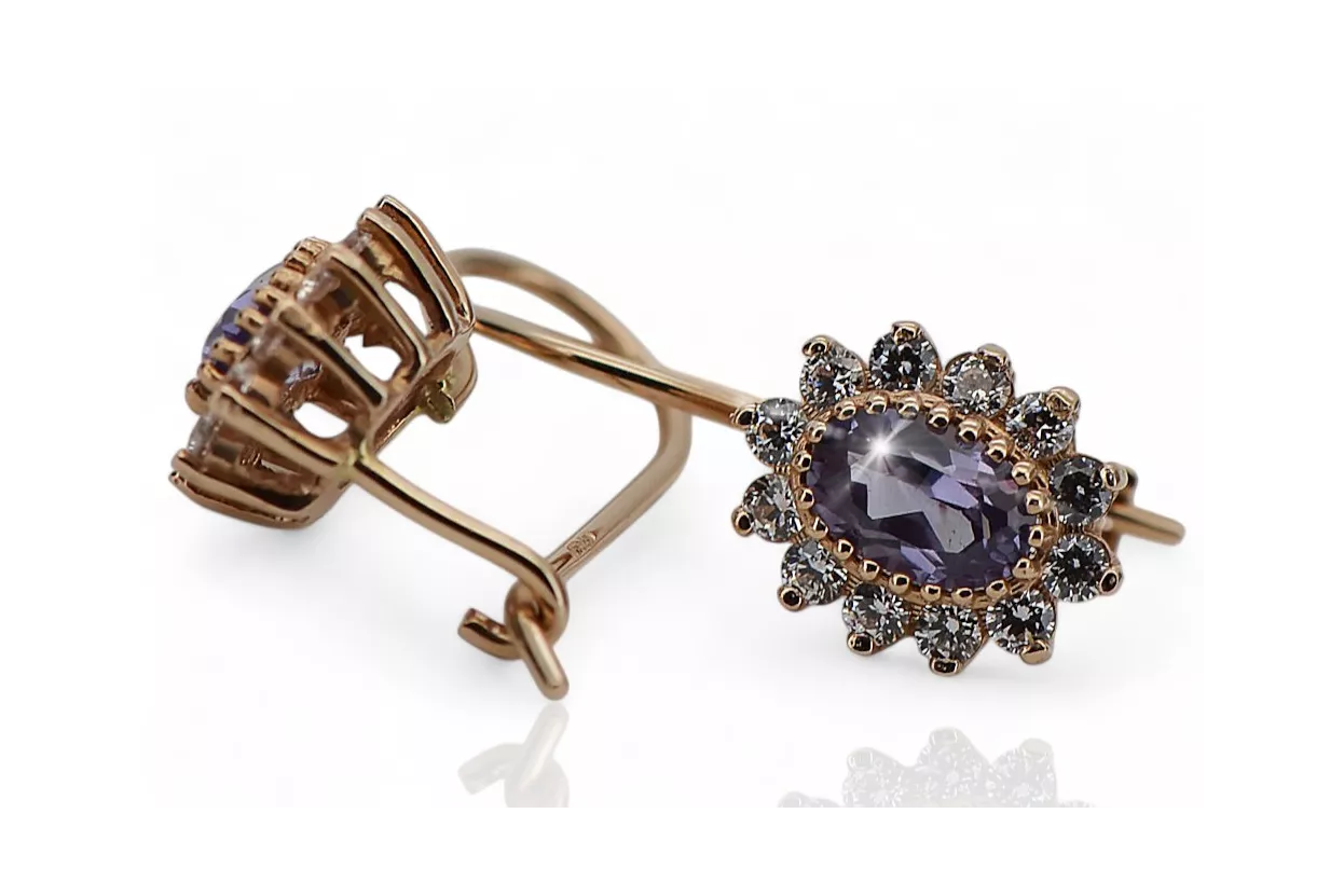 Rose pink 14 gold 585 Alexandrite earrings cec026r Russian Soviet Vintage style