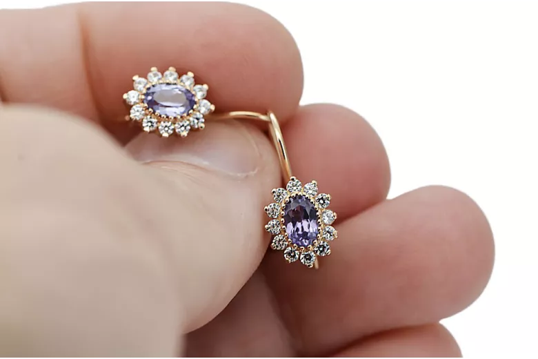 Rose pink 14 gold 585 Alexandrite earrings cec026r Russian Soviet Vintage style