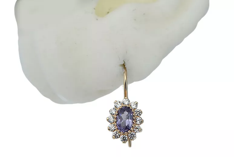 Rose pink 14 gold 585 Alexandrite earrings cec026r Russian Soviet Vintage style