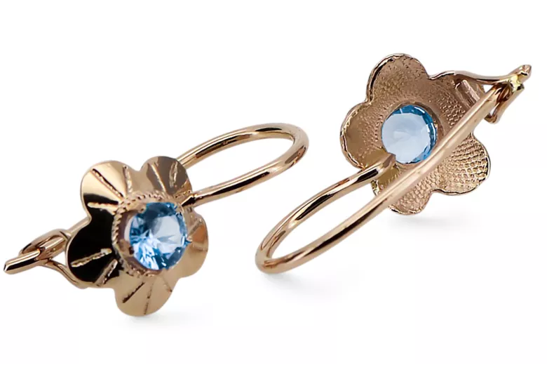 Earrings Aquamarine Original Vintage 14K Rose Gold Vintage Jewlery vec028r