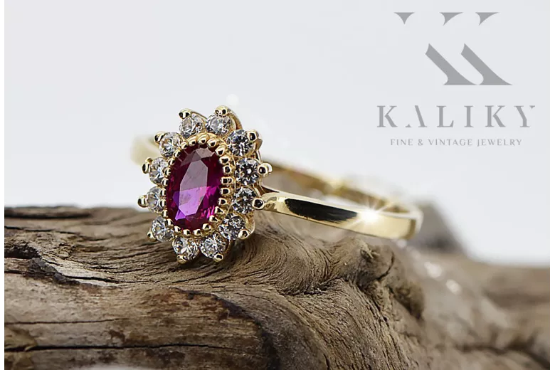 Російська рада Рожева рожева 14k 585 золота старовинне кільце Vrn001