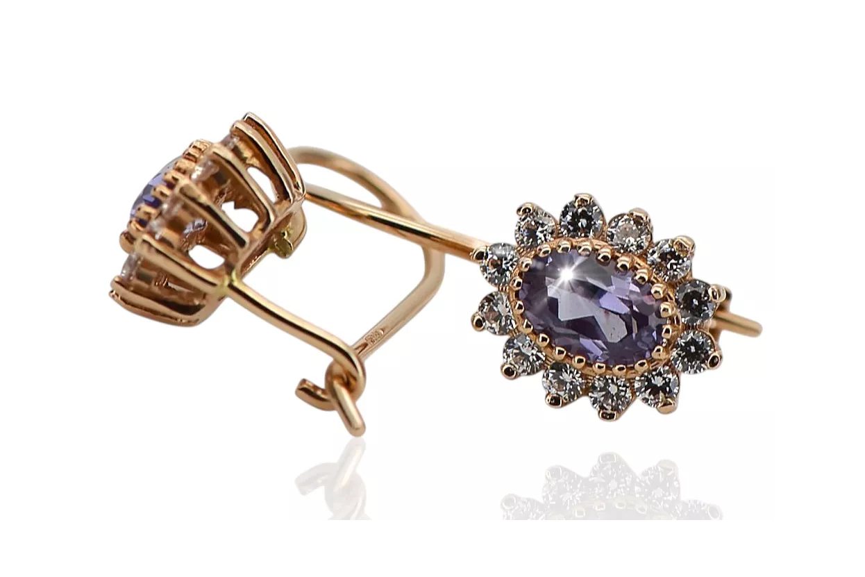 Rose pink 14 gold 585 Alexandrite earrings cec026r Russian Soviet Vintage style Rose pink 14 gold 585 Alexandrite earrings cec026r Russian Soviet Vintage style