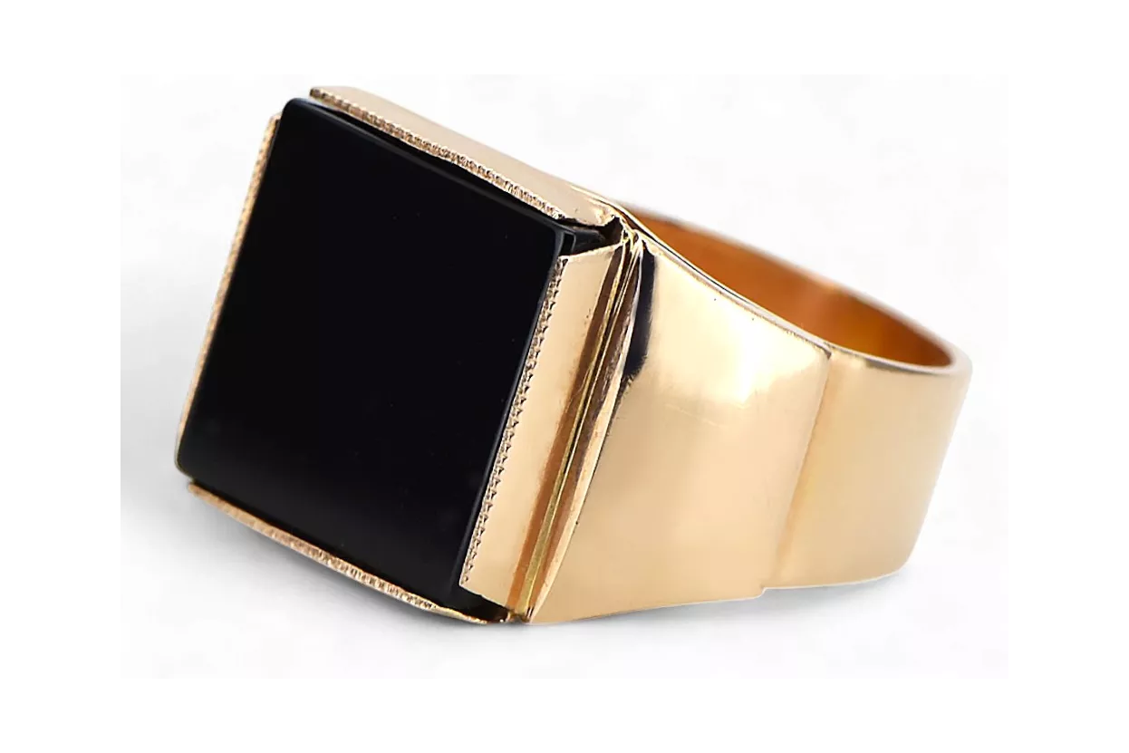 Russian rose Soviet Vintage Antique gold jewelry man's Onyx ring signet jewelry