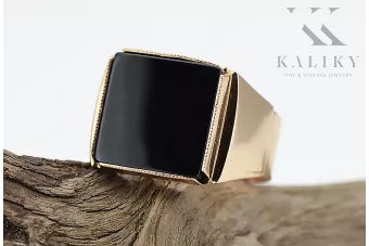 Russian rose Soviet Vintage Antique gold jewelry man's Onyx ring signet jewelry