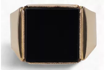 Russian rose Soviet Vintage Antique gold jewelry man's Onyx ring signet jewelry