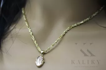 14k قلادة الذهب 585 البيضاوي مربع مع كوردا فيجارو سلسلة CPN021Y & CC004Y45