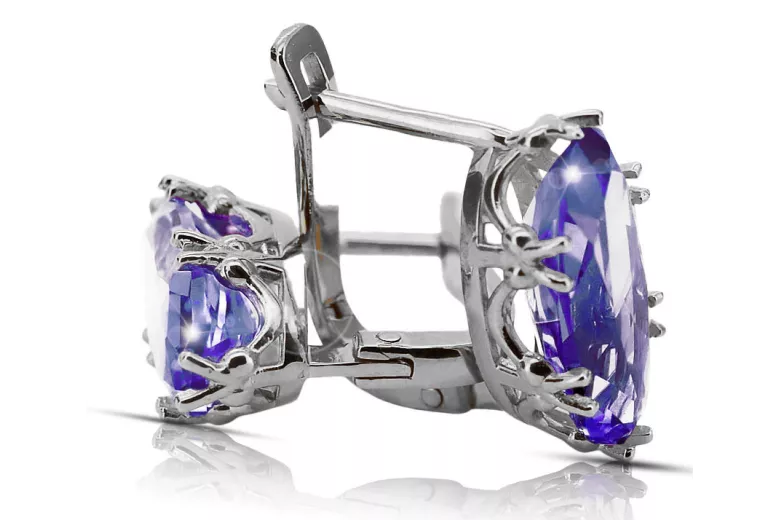 Pendientes de plata 925 alexandrita VEC021S Ruso Soviético Vintage Estilo