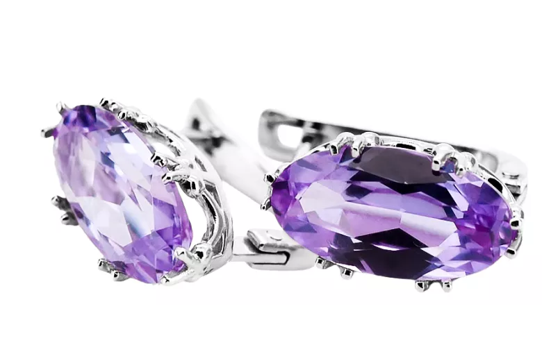 Silver 925 Alexandrite Boucles d'oreilles VEC021S Russe Soviétique Vintage Style