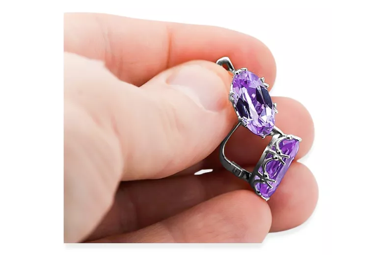 Silver 925 Alexandrite Boucles d'oreilles VEC021S Russe Soviétique Vintage Style