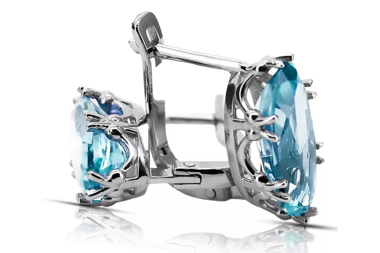 Argent sterling 925 Aigue-marine Des boucles d'oreilles Artisanat vintage vec021s