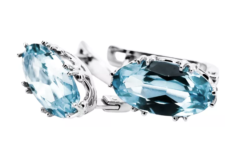 Argent sterling 925 Aigue-marine Des boucles d'oreilles Artisanat vintage vec021s