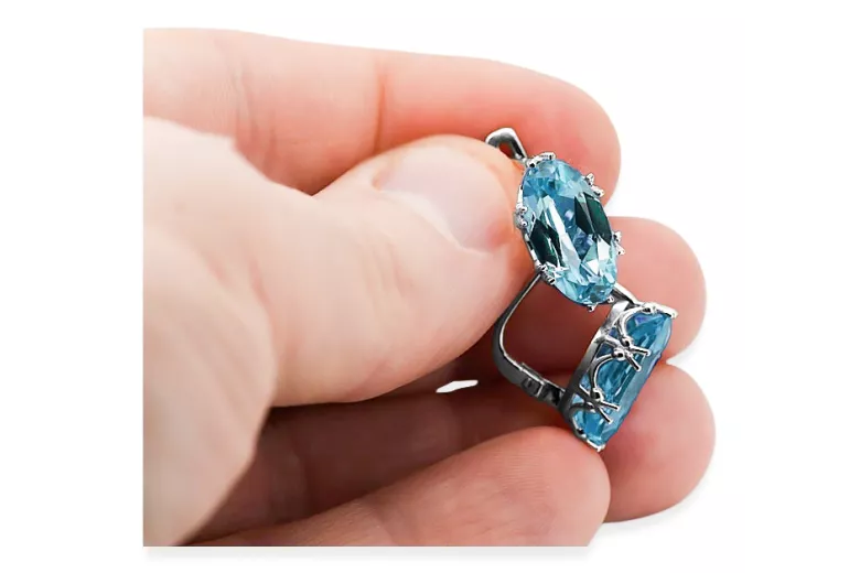 Argent sterling 925 Aigue-marine Des boucles d'oreilles Artisanat vintage vec021s