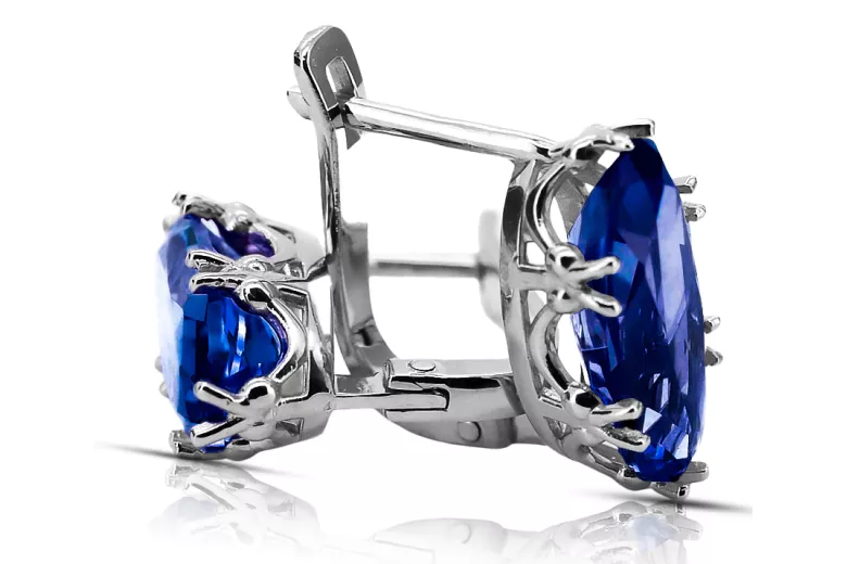 Vintage craft Earrings Sapphire Sterling silver 925 vec021s