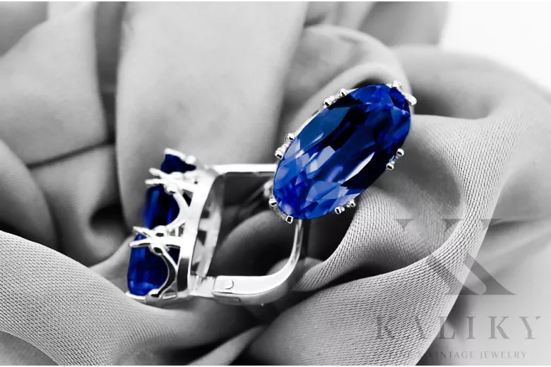 Vintage craft Earrings Sapphire Sterling silver 925 vec021s
