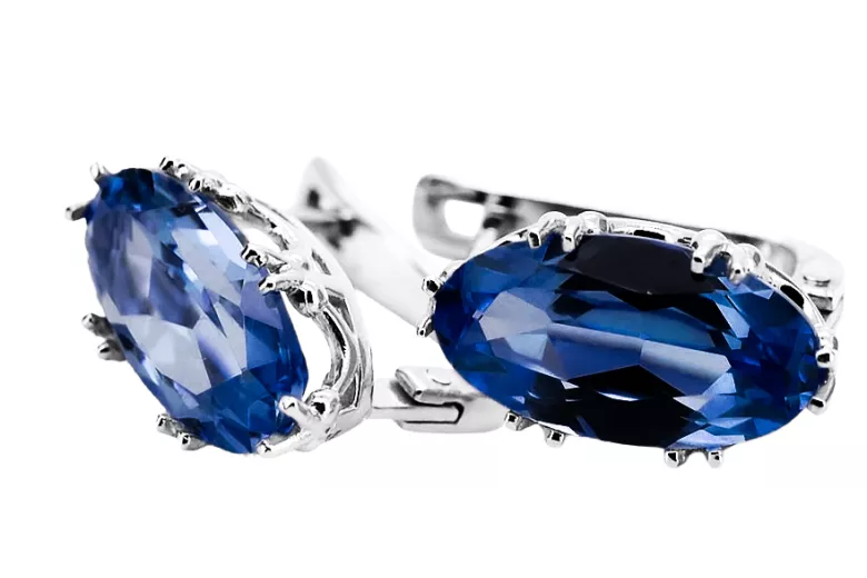 Vintage craft Earrings Sapphire Sterling silver 925 vec021s