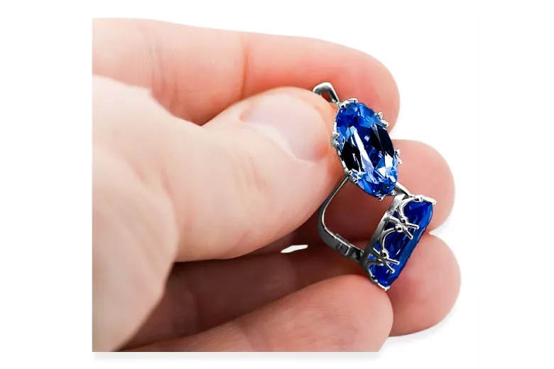 Vintage craft Earrings Sapphire Sterling silver 925 vec021s