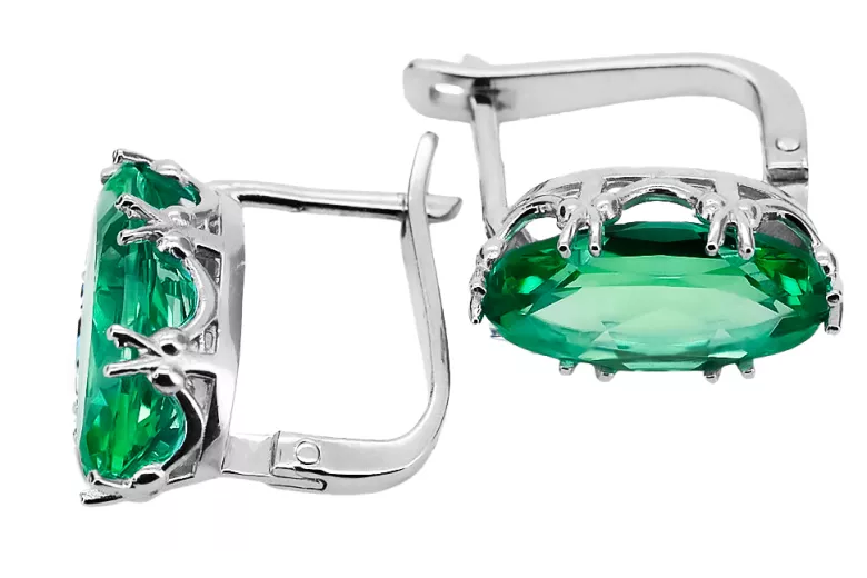 Sterling silver 925 Emerald Earrings Vintage Jewlery vec021s