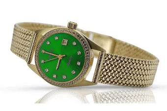 Amarillo 14k 585 Gold Lady Wristwatch Geneve Watch Green Dial LW078YDGRZ & LBW003Y