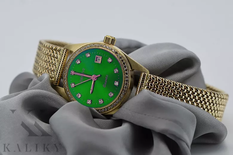 copy of ساعة نسائية من الذهب عيار 14 قيراط 585 مع سوار lw078ydblz&lbw003y ومينا زرقاء