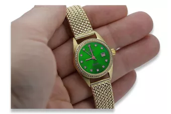 copy of ساعة نسائية من الذهب عيار 14 قيراط 585 مع سوار lw078ydblz&lbw003y ومينا زرقاء