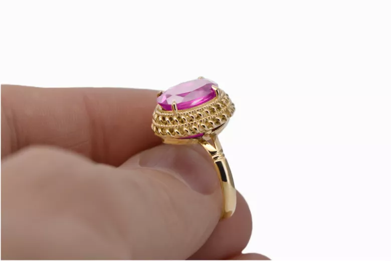Rožinis raudonas 14k 585 aukso žiedas su Ametistu vrc068 Vintage