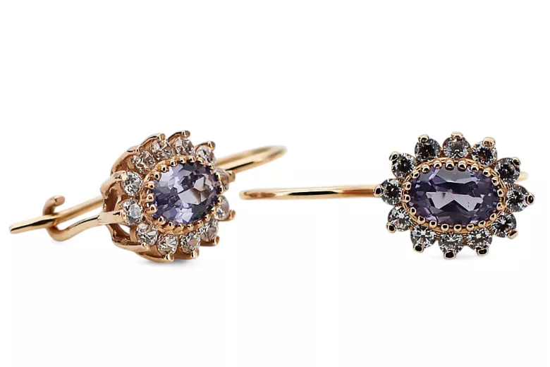 Rose pink 14 gold 585 Alexandrite earrings cec026r Russian Soviet Vintage style