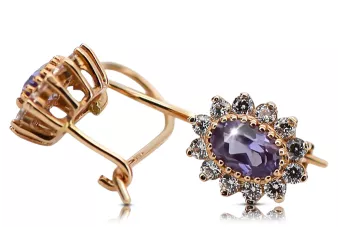 Обеци от розово и розово злато 14 585 с александрит cec026r, руски, съветски, винтидж стил