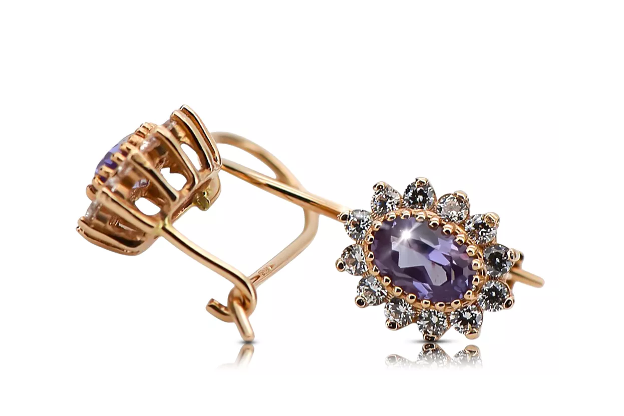 Boucles d'oreilles en alexandrite rose 14 carats or 585 cec026r style vintage soviétique russe Boucles d'oreilles en alexandrite rose 14 carats or 585 cec026r style vintage soviétique russe