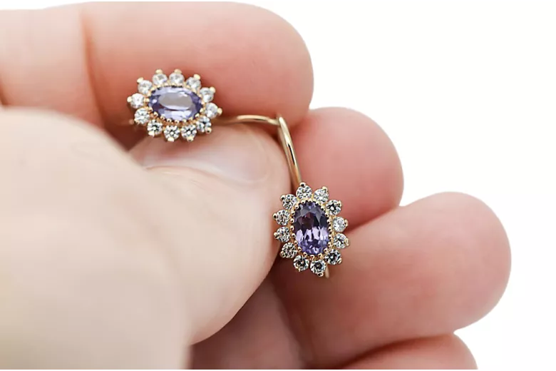 Rose pink 14 gold 585 Alexandrite earrings cec026r Russian Soviet Vintage style
