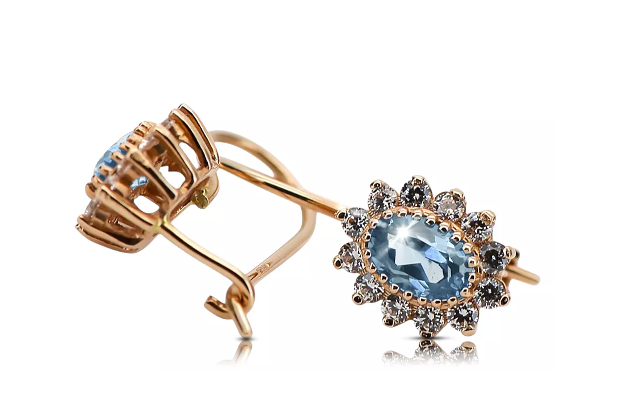 14K Rose gold Aquamarine Earrings Vintage craft cec026r 14K Rose gold Aquamarine Earrings Vintage craft cec026r