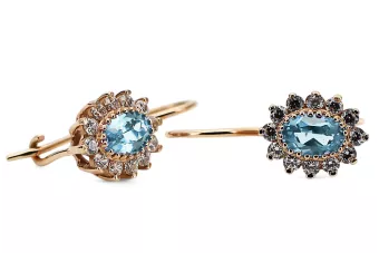 Розовое золото 14K Аквамарин Серьги Винтаж стиль cec026r